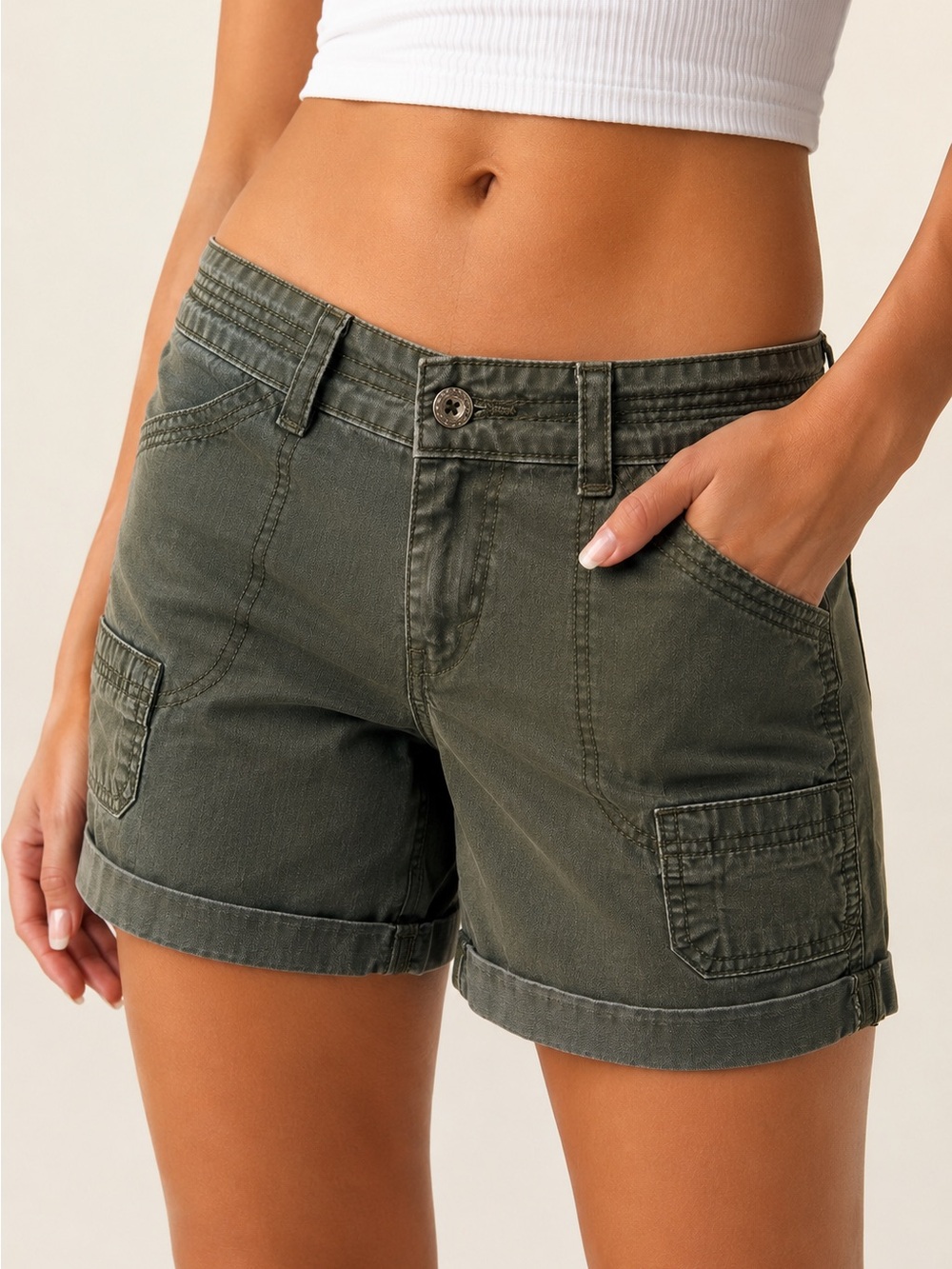 Olive Green Women's Cargo Shorts